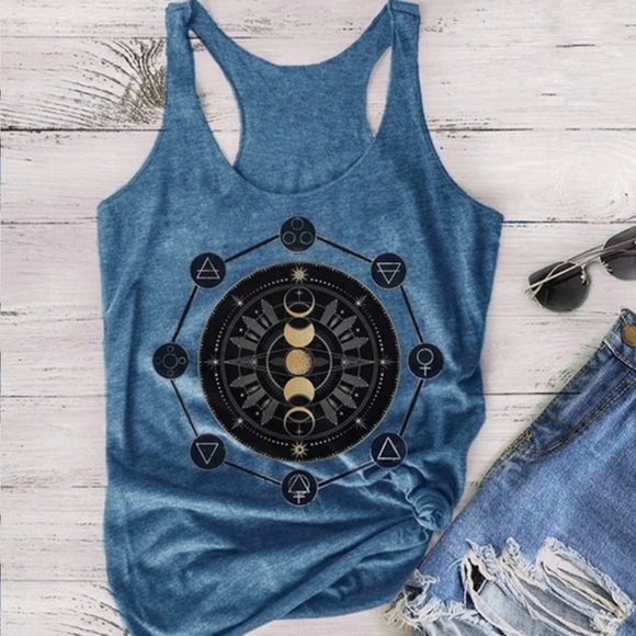 Tops - BOUTIQUE Yoga Moon Phases Zodiac Graphic Tank M